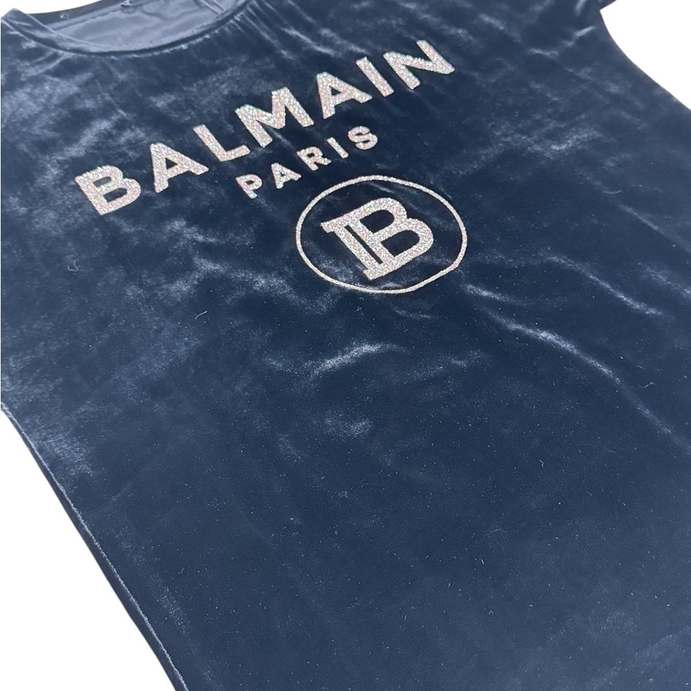 BALMAIN Black Velvet Glittered Logo Top Size 34 NWT - Picture 6 of 10